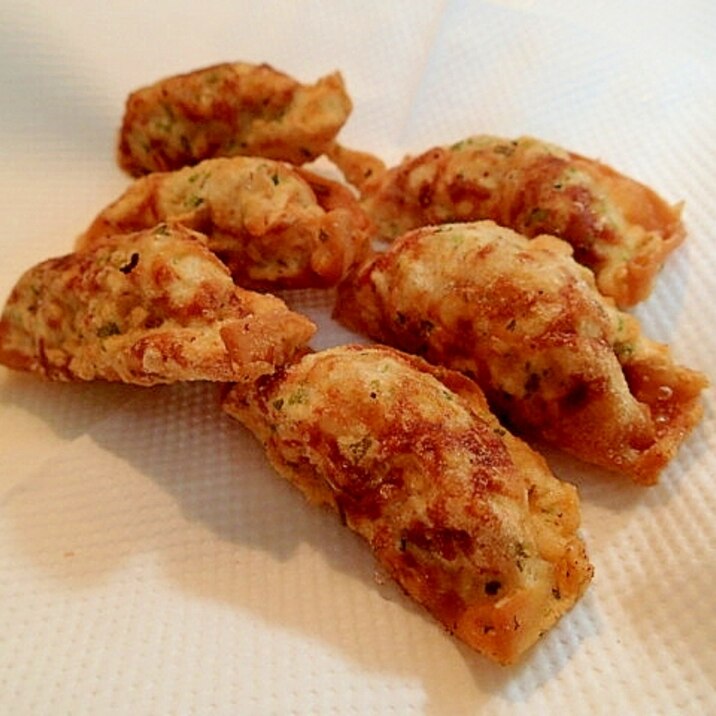茅乃舎だしと青のりで 揚げ餃子